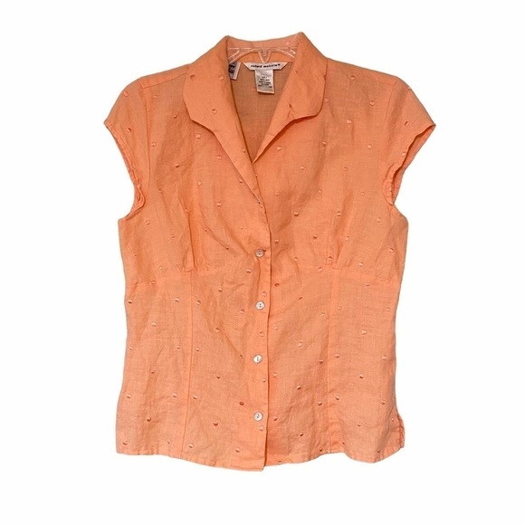 Richard Malcom Irish Linen Button Down Blouse Peach Sz Small - Picture 1 of 9